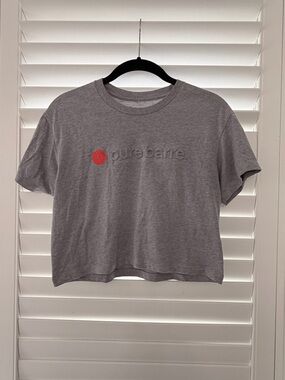 Pure Barre Heather Gray Crewneck Crop Tee with Subtle Logo